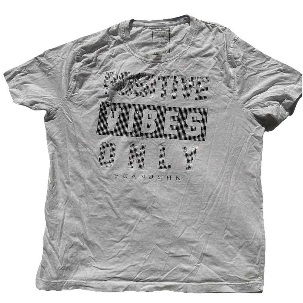 Sean John Positive Vibes Only T-Shirt Size XL Streetwear Hip-Hop White Tee STAIN